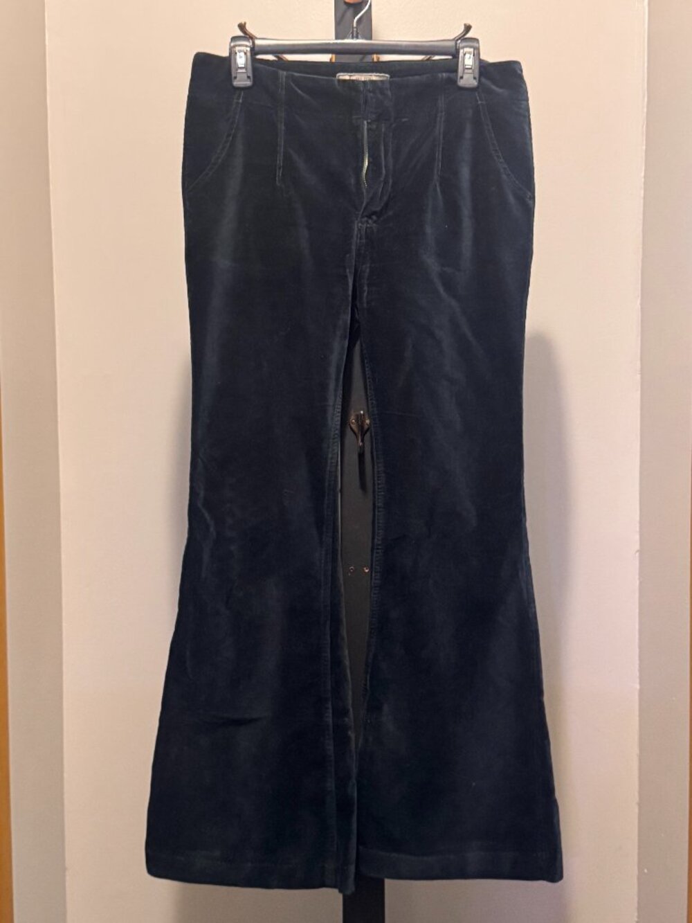 Free People Dark Green Velvet Flare Pants Size 28 Wide Leg 70s